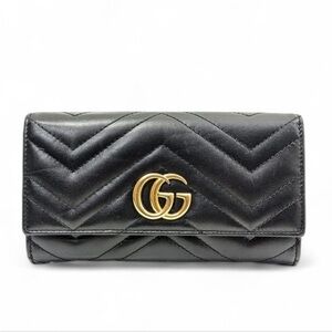 ✍️ AUTHENTIC Gucci Black Leather Wallet with Gold Logo